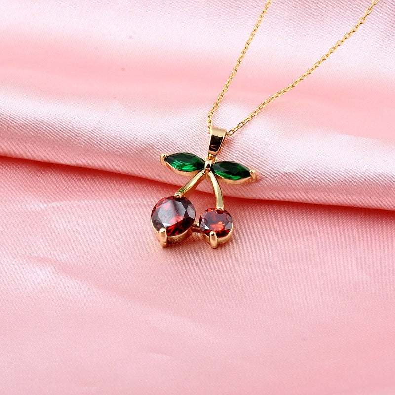 Crystal Cherry Pendant Necklace, 50cm Chain by HitMyNeed