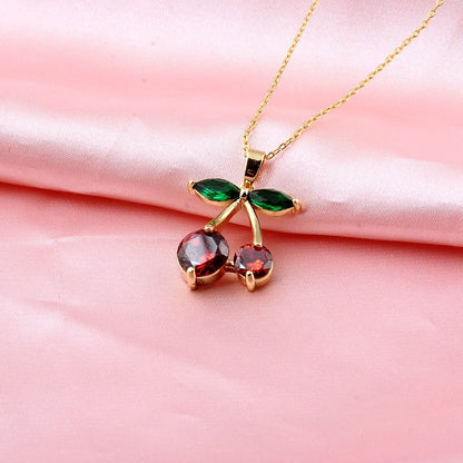 Crystal Cherry Pendant Necklace, 50cm Chain by HitMyNeed