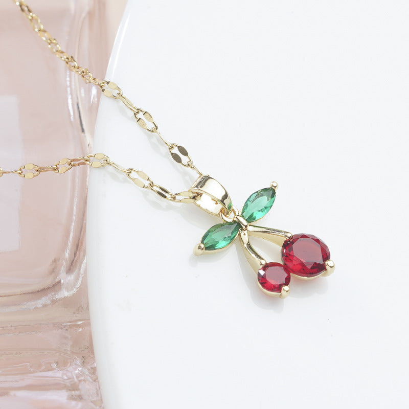 Crystal Cherry Pendant Necklace, 50cm Chain by HitMyNeed