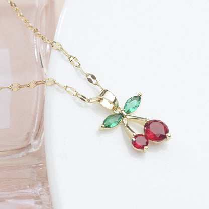 Crystal Cherry Pendant Necklace, 50cm Chain by HitMyNeed