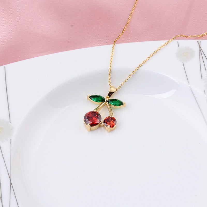 Crystal Cherry Pendant Necklace, 50cm Chain by HitMyNeed