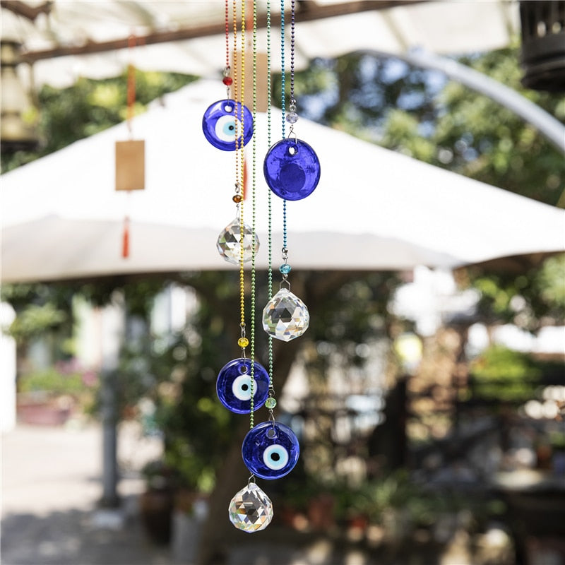 Crystal Evil Eye Wind Chime with Hanging Charms by HitMyNeed