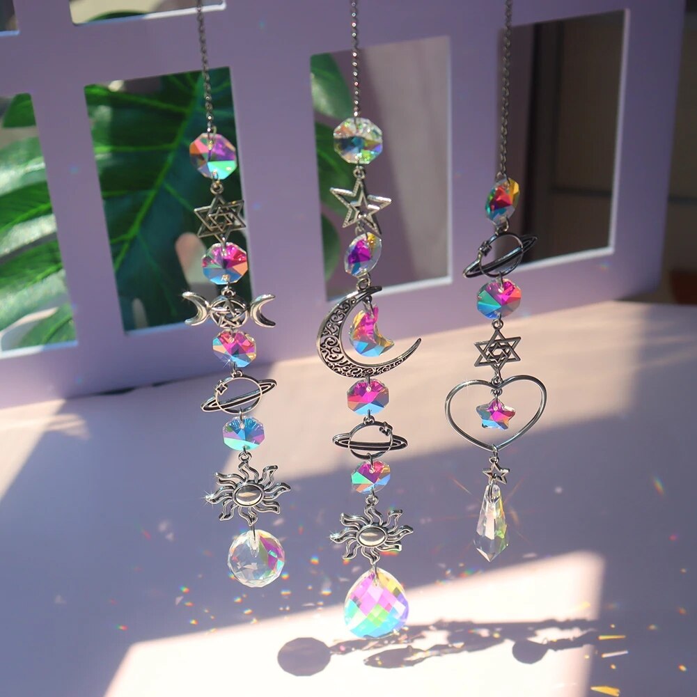 Crystal Moon Sun Catcher Wind Chime Rainbow Decor by HitMyNeed