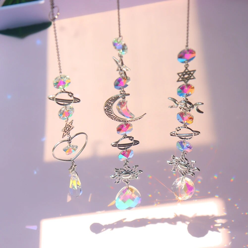 Crystal Moon Sun Catcher Wind Chime Rainbow Decor by HitMyNeed