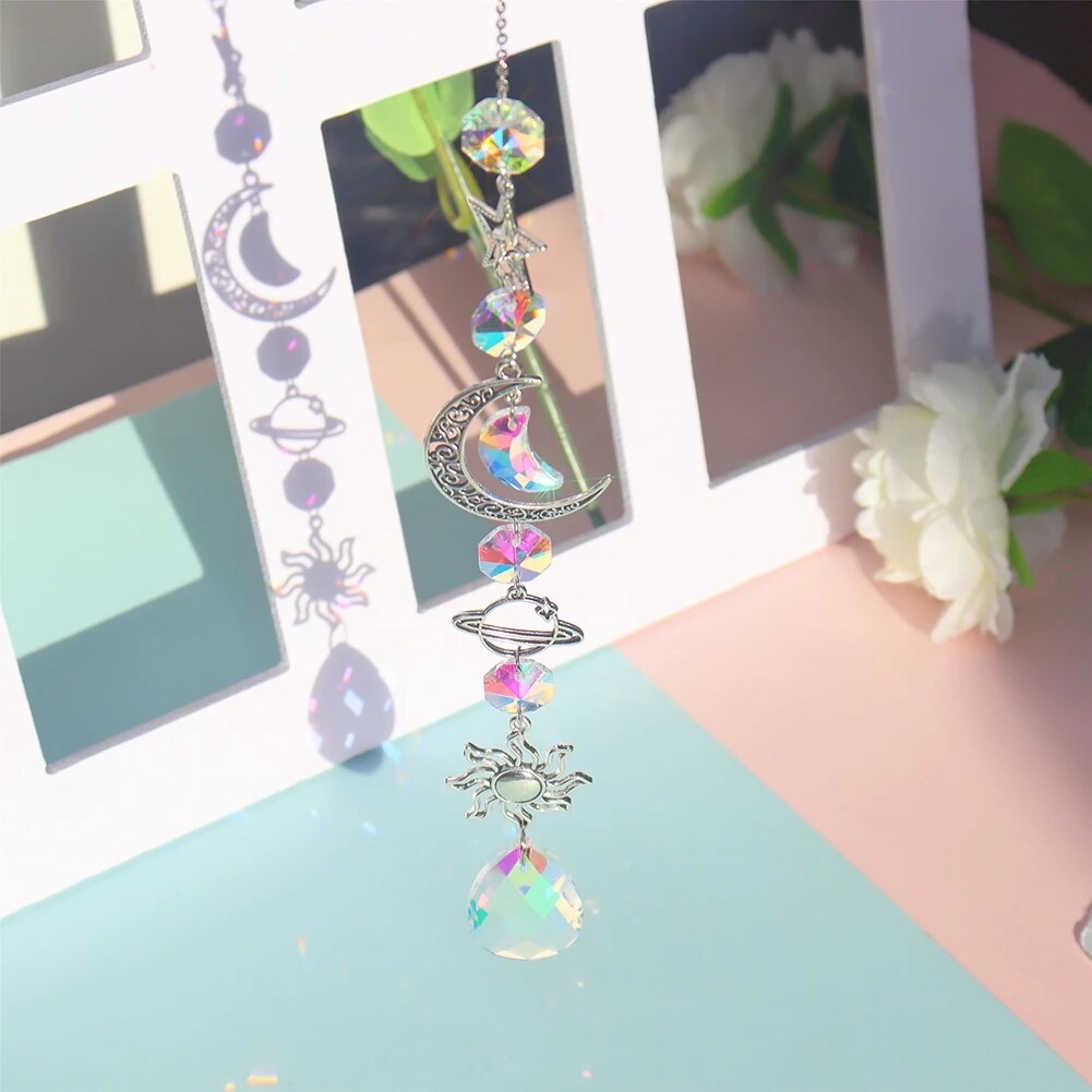 Crystal Moon Sun Catcher Wind Chime Rainbow Decor by HitMyNeed