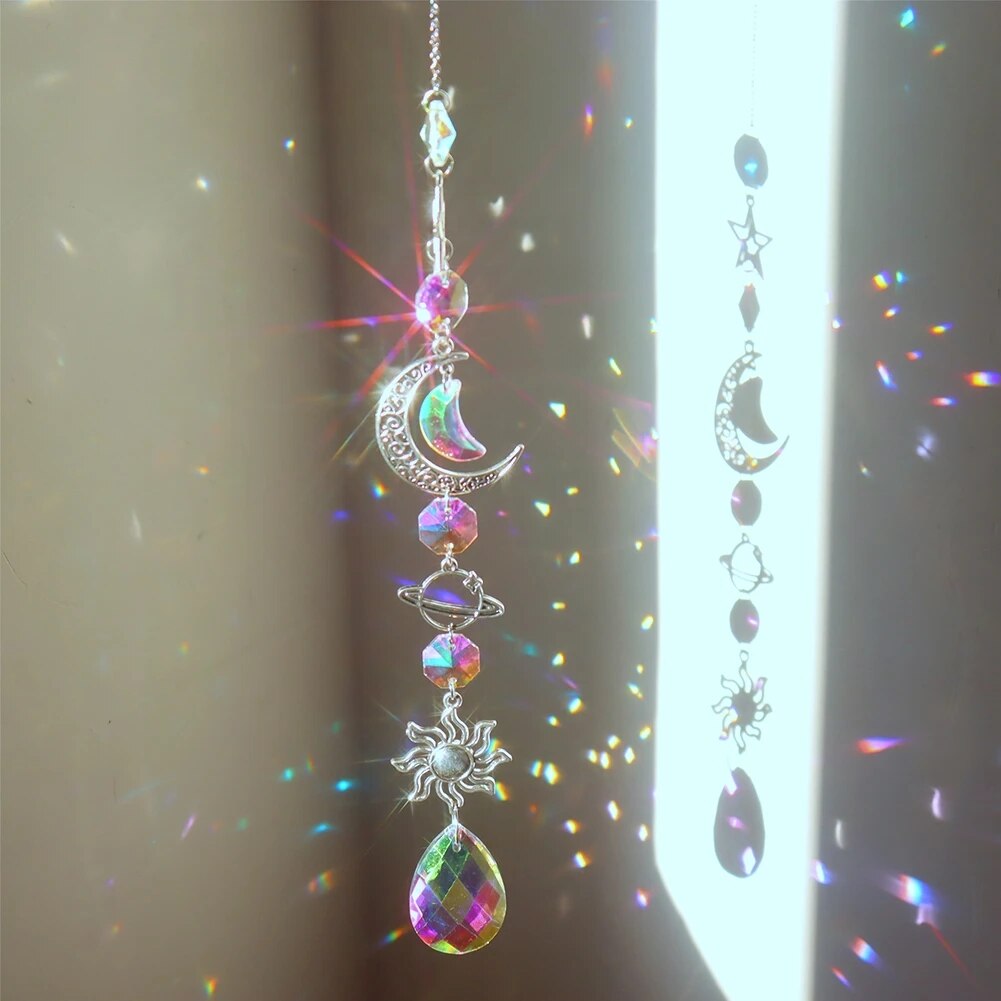 Crystal Moon Sun Catcher Wind Chime Rainbow Decor by HitMyNeed