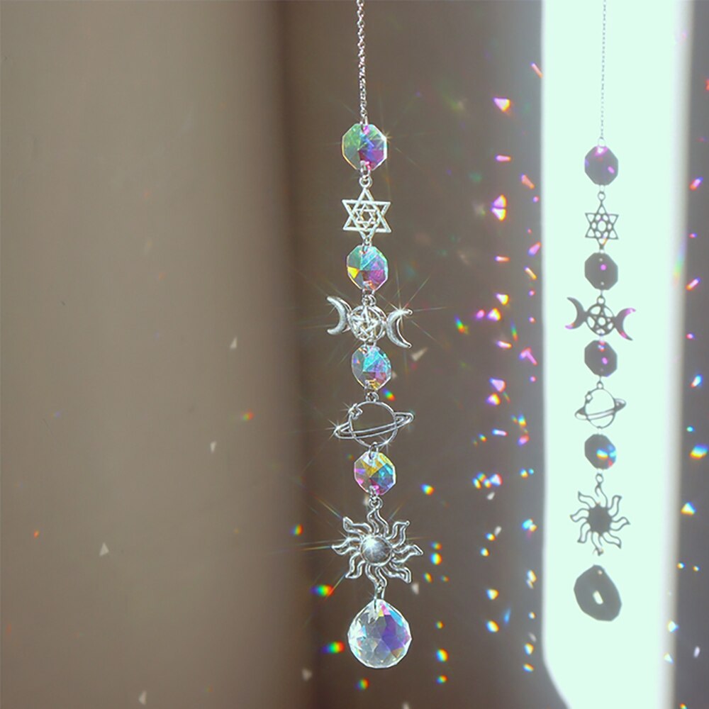 Crystal Moon Sun Catcher Wind Chime Rainbow Decor sliver-2 by HitMyNeed