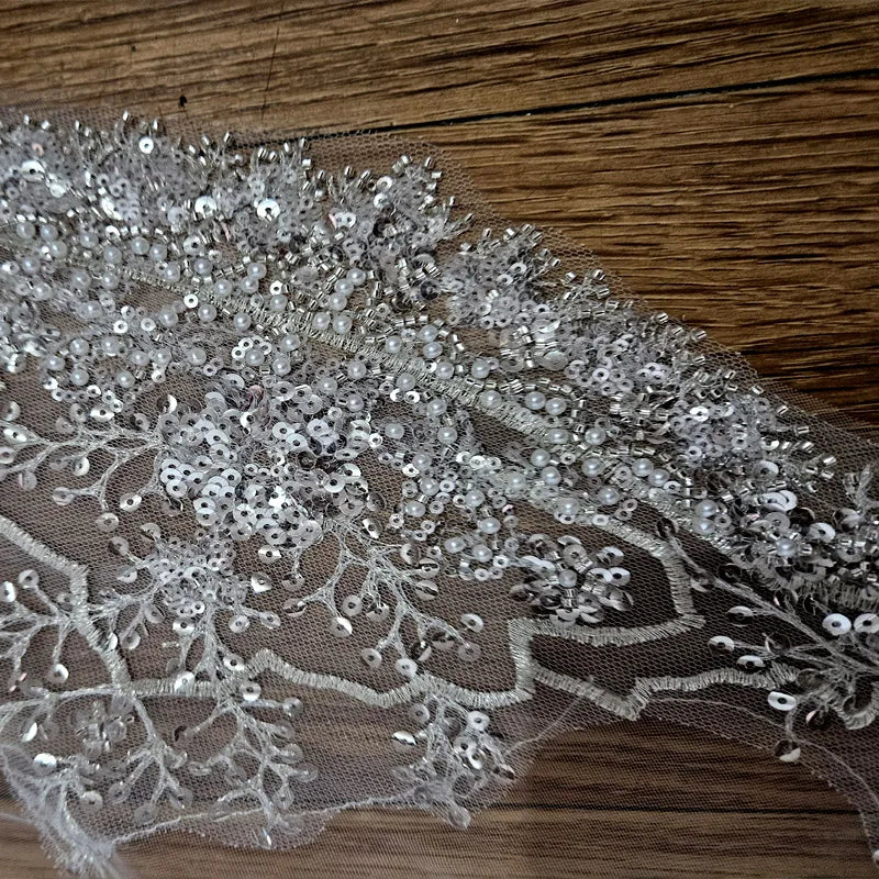 Crystal Pearl Cathedral Lace Wedding Veil with Comb ivory 400cm by HitMyNeed