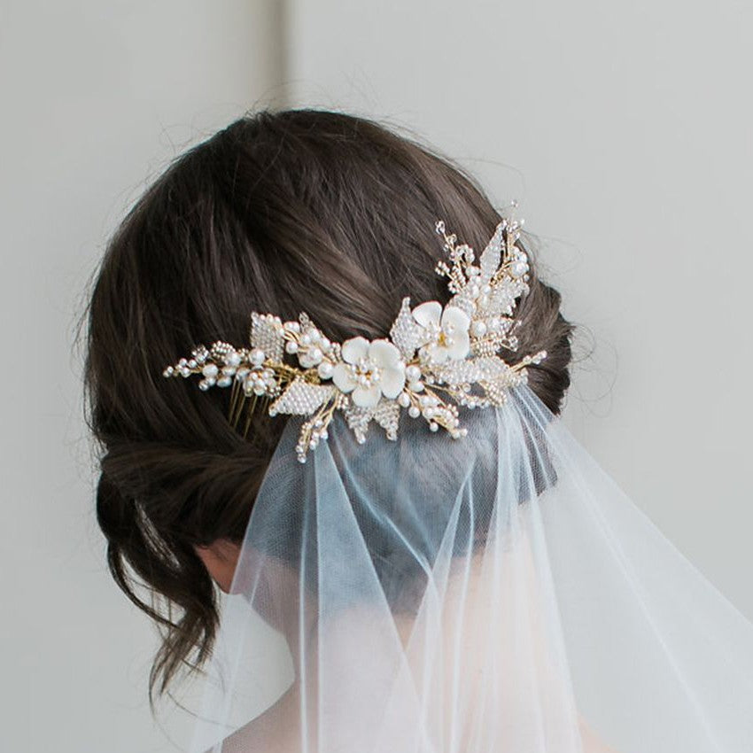 Crystal Pearl Veil Comb Wedding Hair Accessory by HitMyNeed
