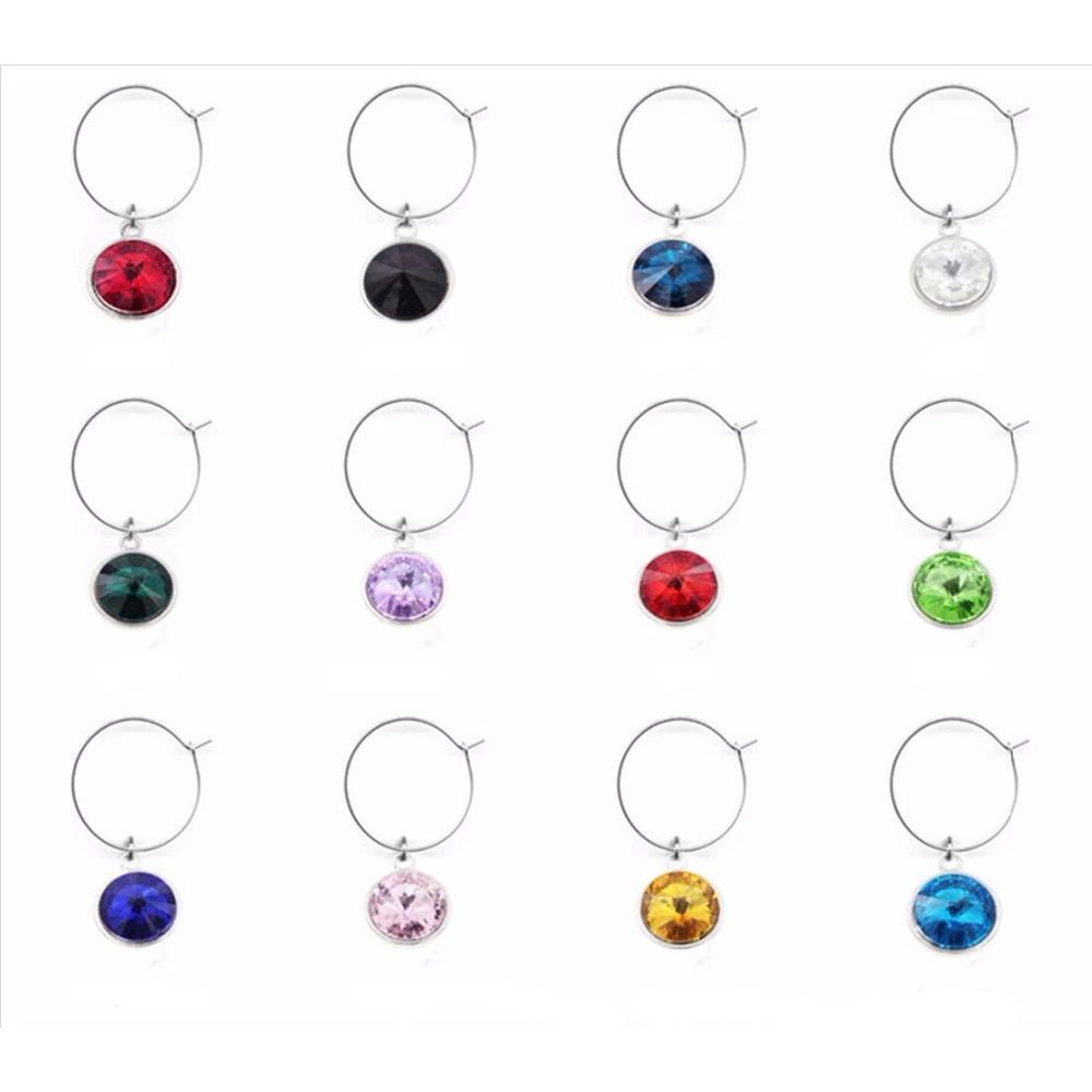 Crystal Wine Glass Charms Set of 12 Birthstone Colors by HitMyNeed