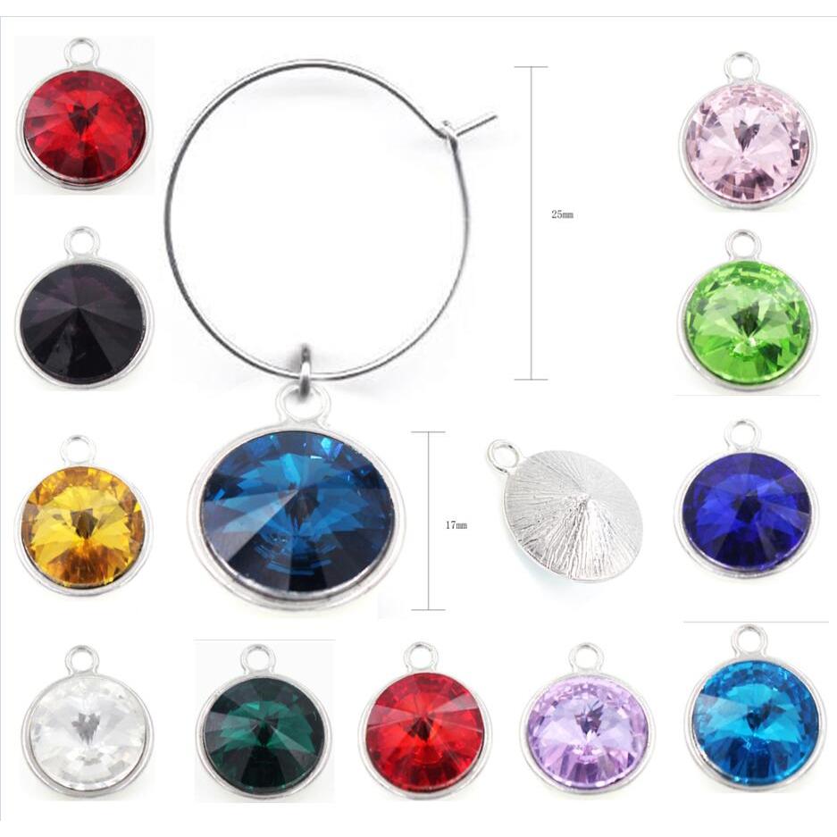 Crystal Wine Glass Charms Set of 12 Birthstone Colors by HitMyNeed