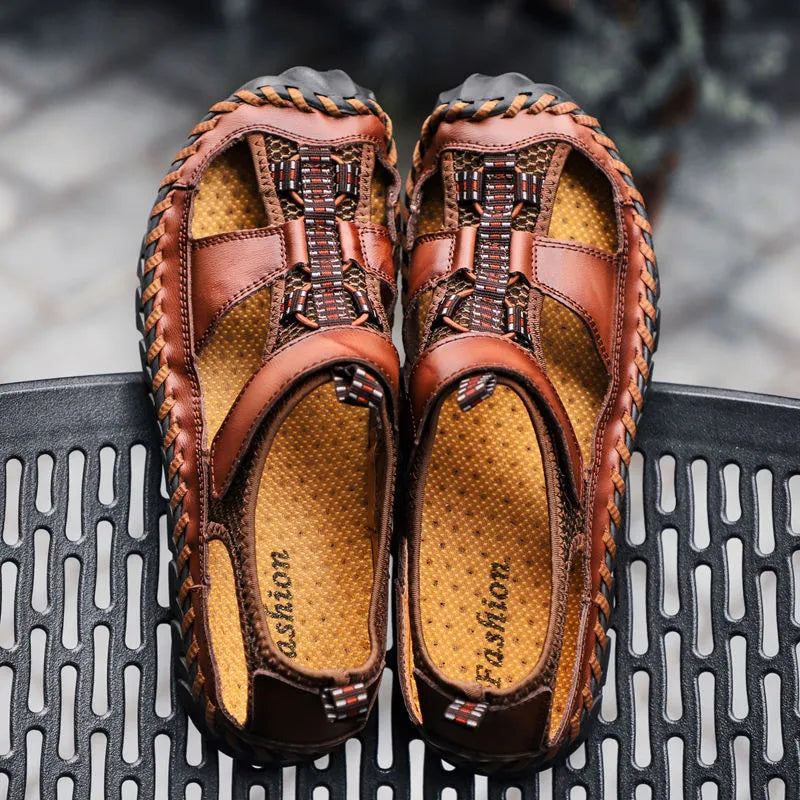 Cungel Men's Genuine Leather Roman Sandals by HitMyNeed