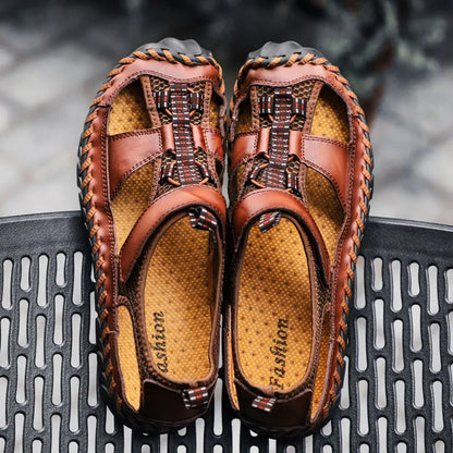Cungel Men's Genuine Leather Roman Sandals by HitMyNeed