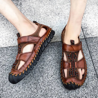 Cungel Men's Genuine Leather Roman Sandals by HitMyNeed