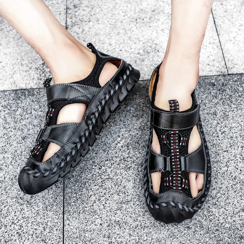 Cungel Men's Genuine Leather Roman Sandals by HitMyNeed