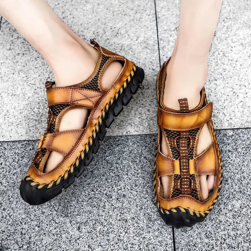 Cungel Men's Genuine Leather Roman Sandals by HitMyNeed