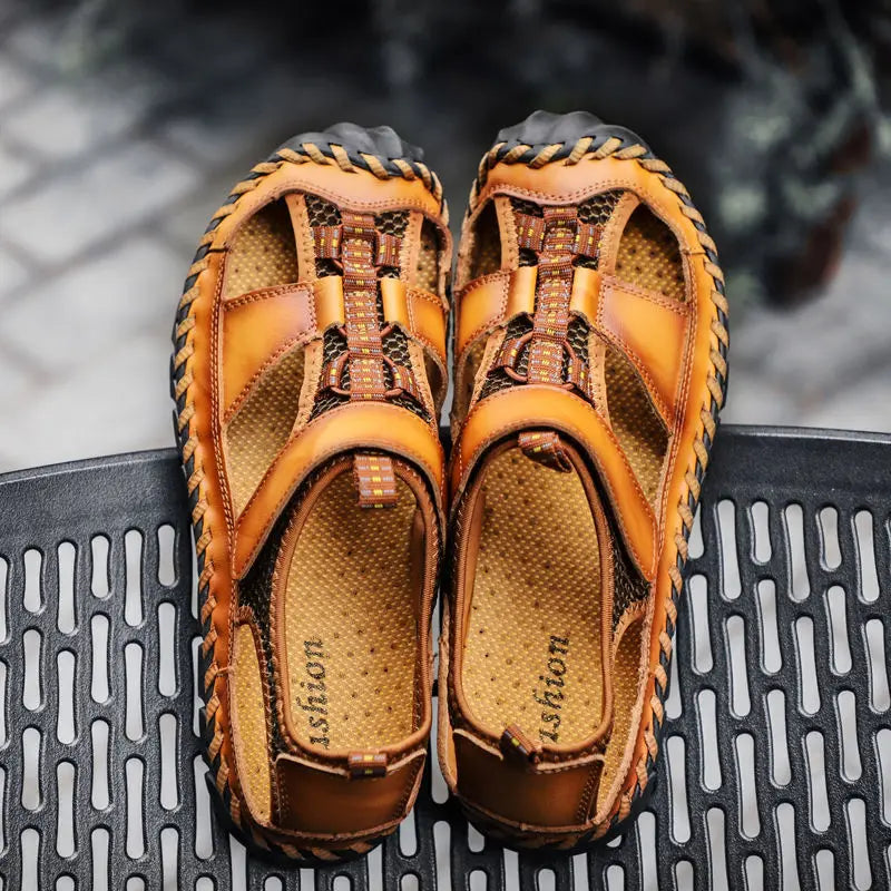 Cungel Men's Genuine Leather Roman Sandals light-brown 48.0 by HitMyNeed