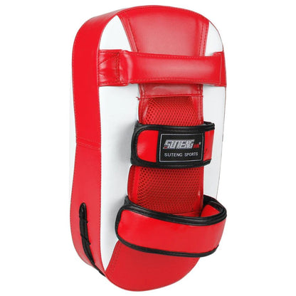 Curved Boxing Punch Pad with Forearm Support white-red by HitMyNeed