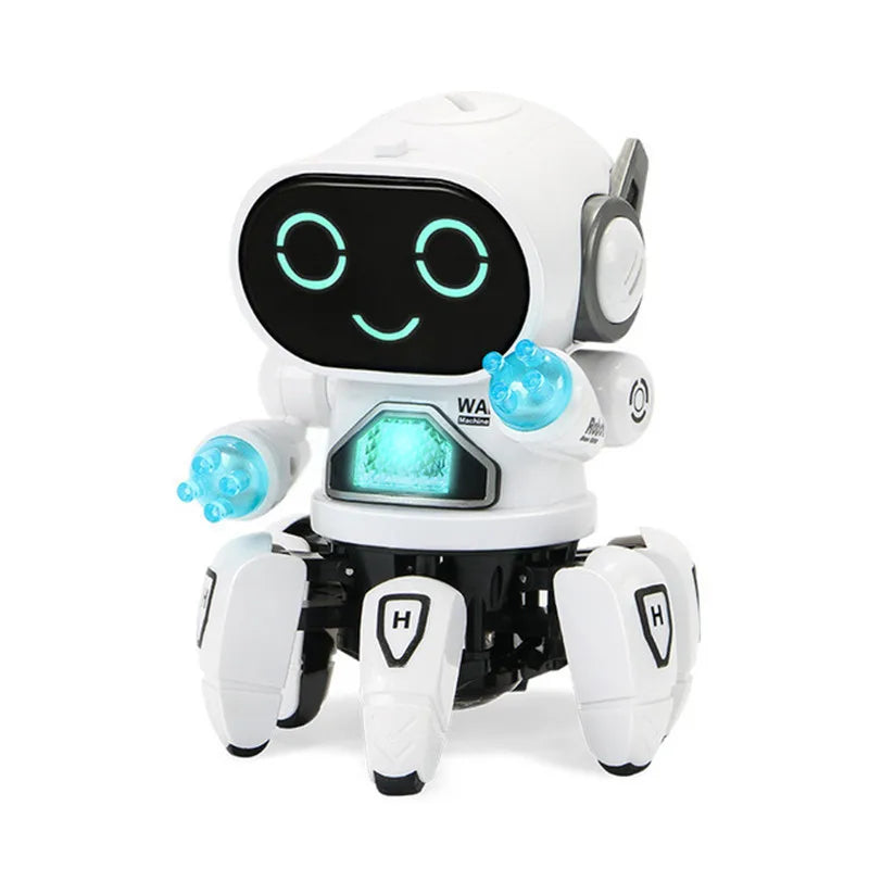 Cute 6-Claw LED Musical Dancing Robot Toy for Kids white by HitMyNeed