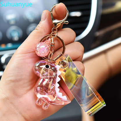 Cute Acrylic Dinosaur Keychain with Lanyard pk by HitMyNeed