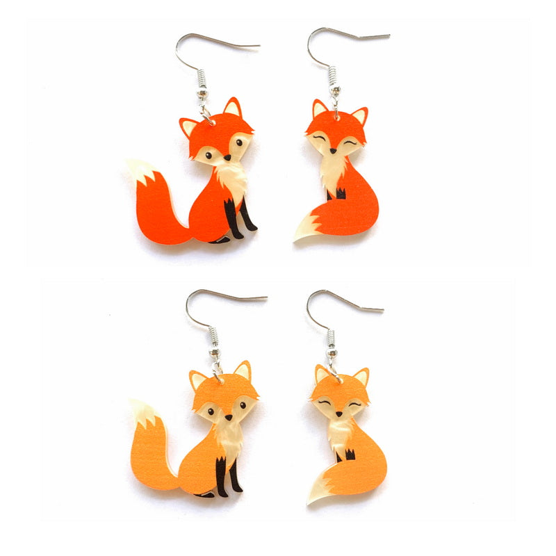 Cute Acrylic Mismatched Fox Dangle Earrings by HitMyNeed
