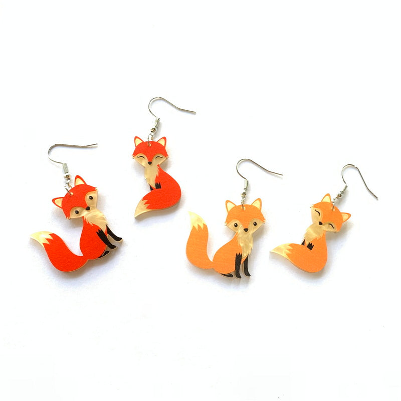 Cute Acrylic Mismatched Fox Dangle Earrings by HitMyNeed