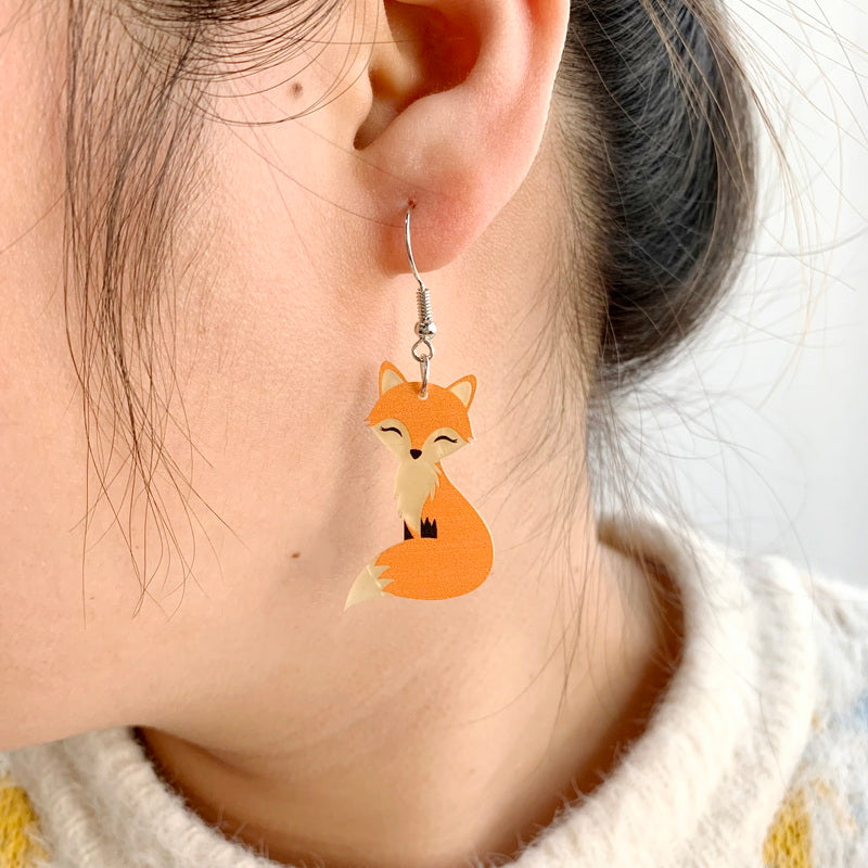 Cute Acrylic Mismatched Fox Dangle Earrings by HitMyNeed