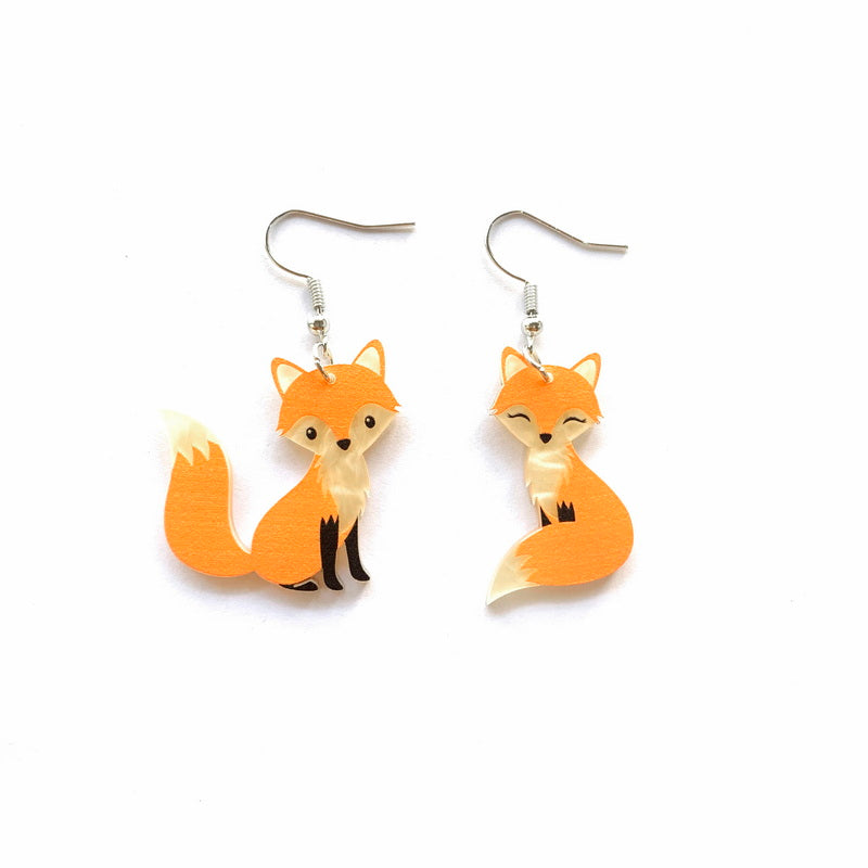 Cute Acrylic Mismatched Fox Dangle Earrings orange by HitMyNeed
