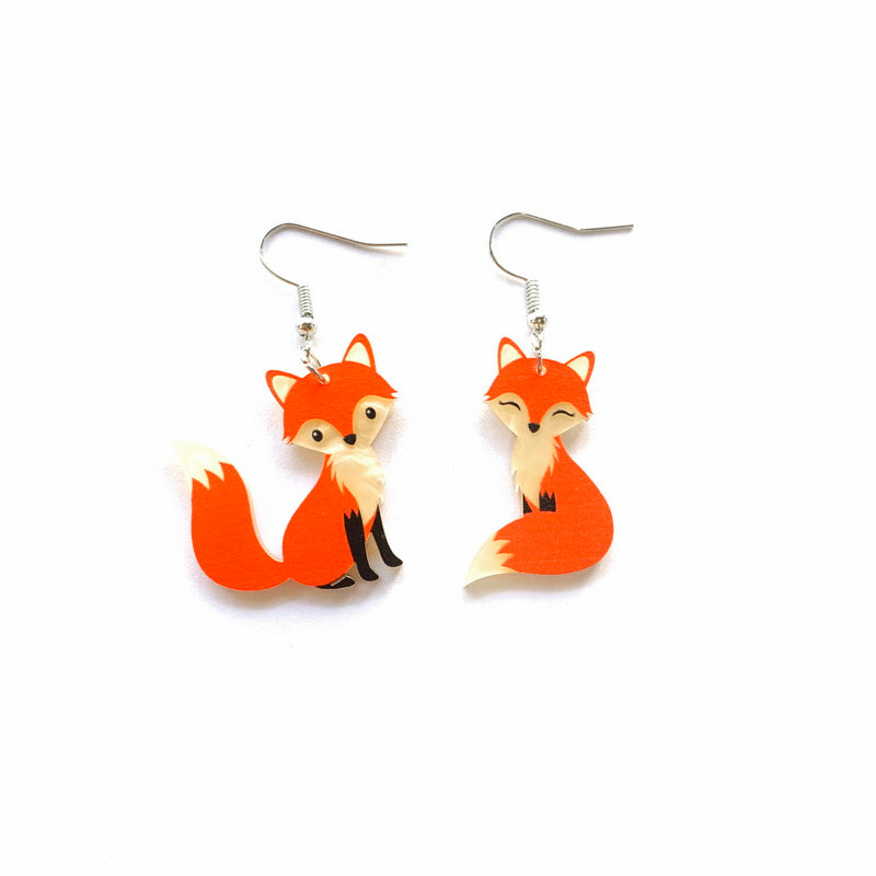 Cute Acrylic Mismatched Fox Dangle Earrings red by HitMyNeed