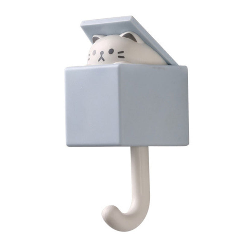 Cute Animal Wall Key Holder with Hidden Hook gray-blue-cat by HitMyNeed