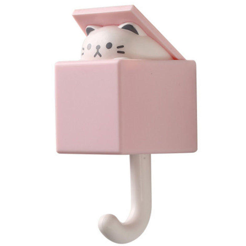 Cute Animal Wall Key Holder with Hidden Hook pink-cat by HitMyNeed