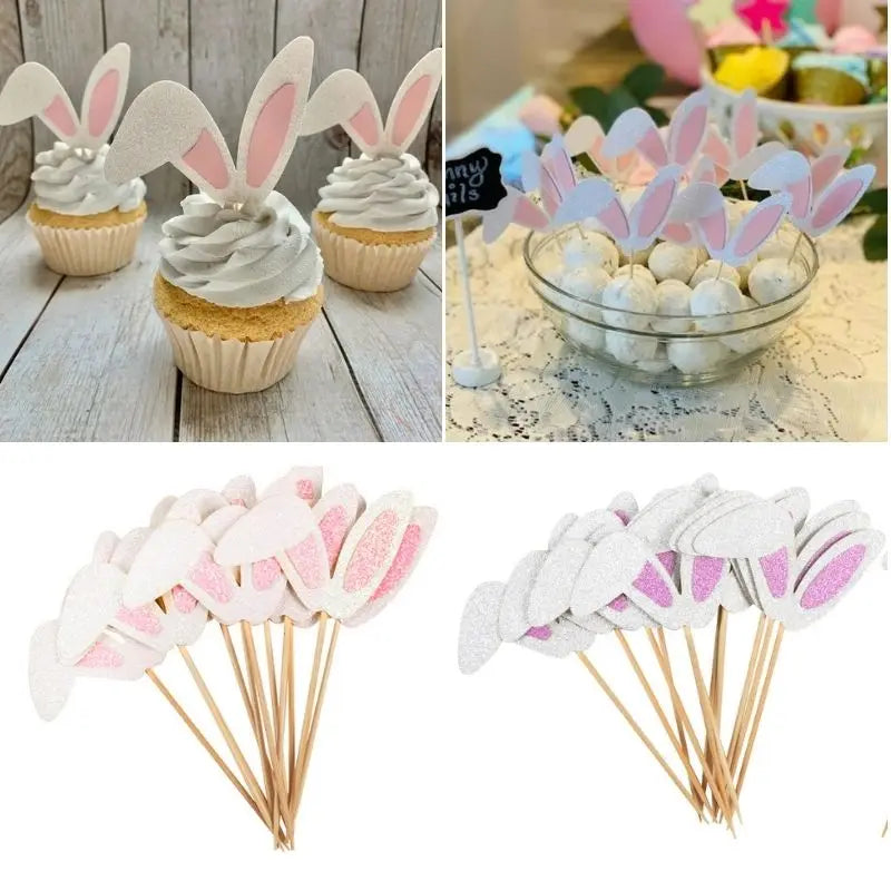 Cute Bunny Ears Cake Toppers for Desserts (12/24pcs) by HitMyNeed
