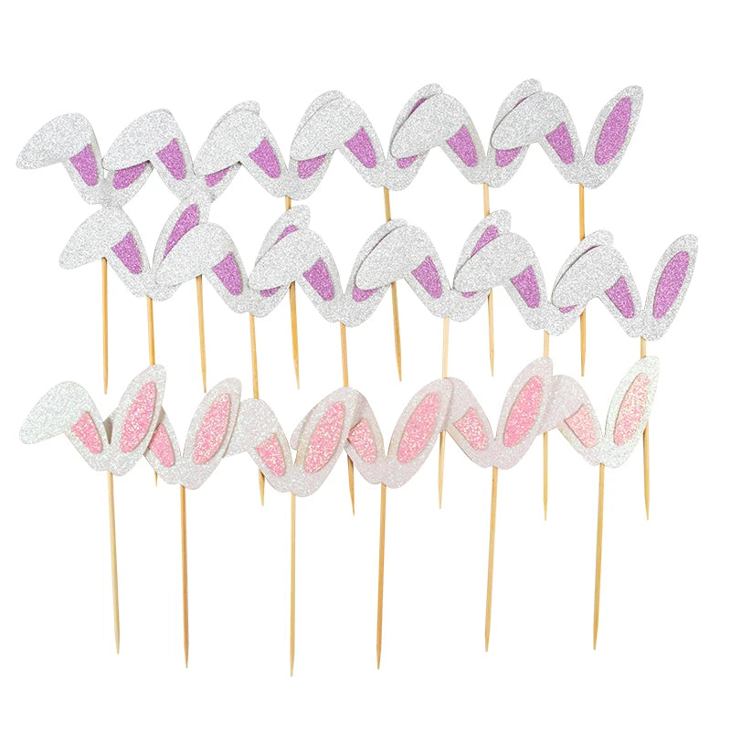 Cute Bunny Ears Cake Toppers for Desserts (12/24pcs) by HitMyNeed