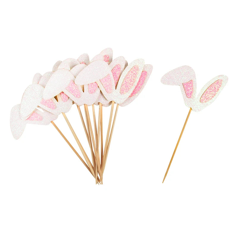 Cute Bunny Ears Cake Toppers for Desserts (12/24pcs) pink 24pcs by HitMyNeed