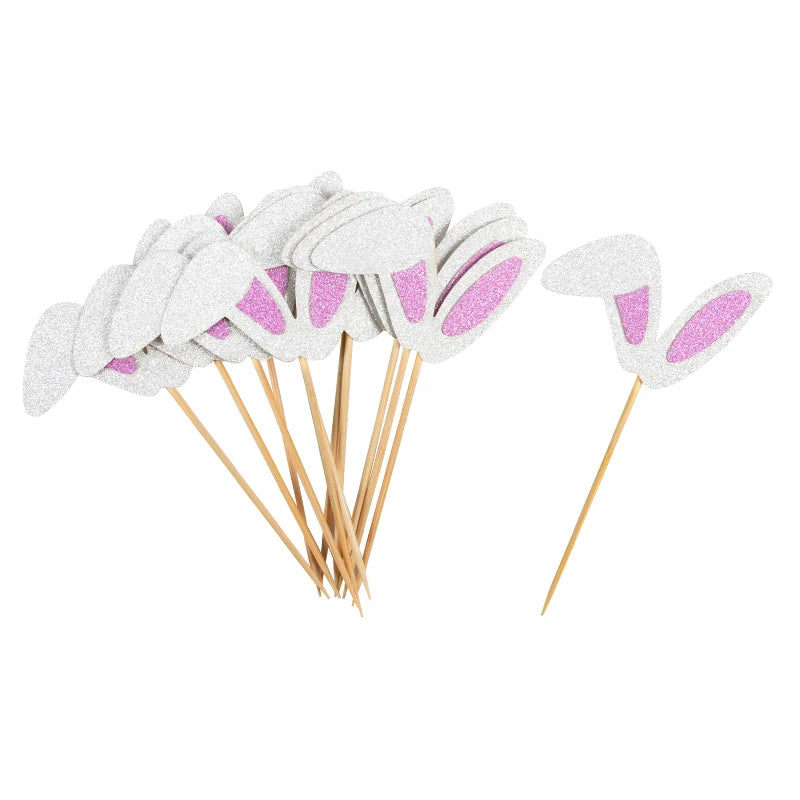 Cute Bunny Ears Cake Toppers for Desserts (12/24pcs) purple 12pcs by HitMyNeed