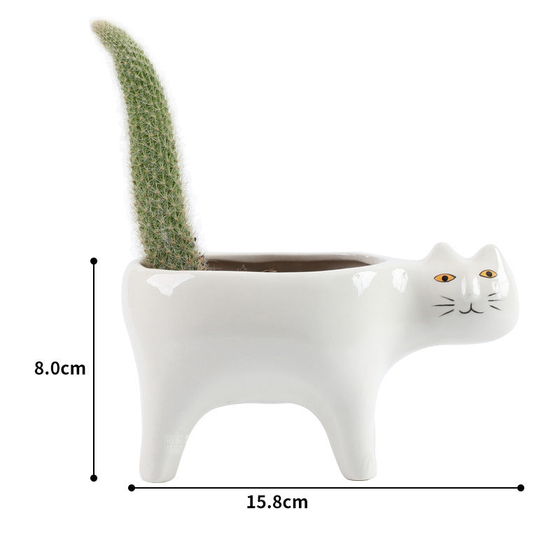 Cute Ceramic Cat Planter Pot for Small Plants by HitMyNeed