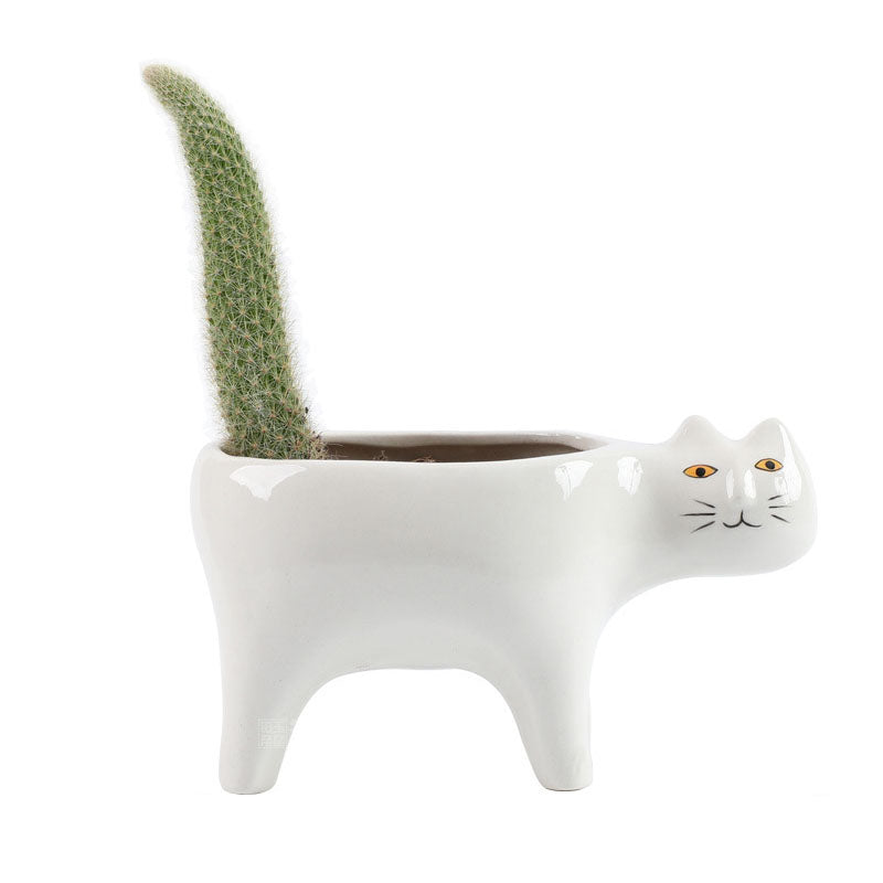 Cute Ceramic Cat Planter Pot for Small Plants by HitMyNeed