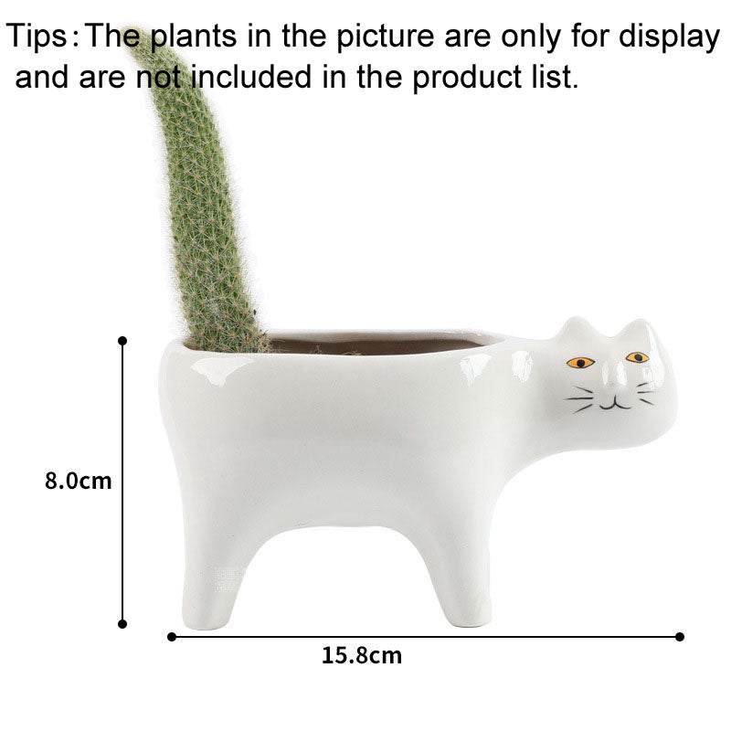Cute Ceramic Cat Planter Pot for Small Plants white by HitMyNeed