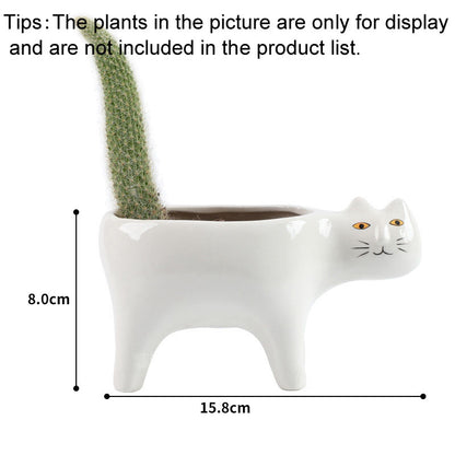 Cute Ceramic Cat Planter Pot for Small Plants white by HitMyNeed