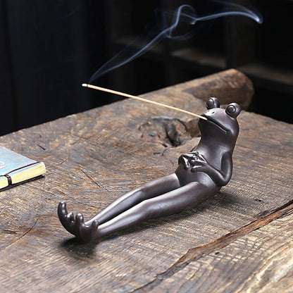 Cute Ceramic Frog Incense Holder with Ash Catcher by HitMyNeed