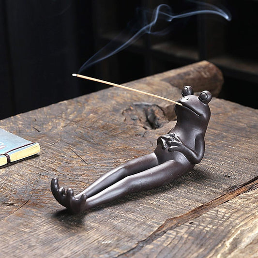 Cute Ceramic Frog Incense Holder with Ash Catcher by HitMyNeed