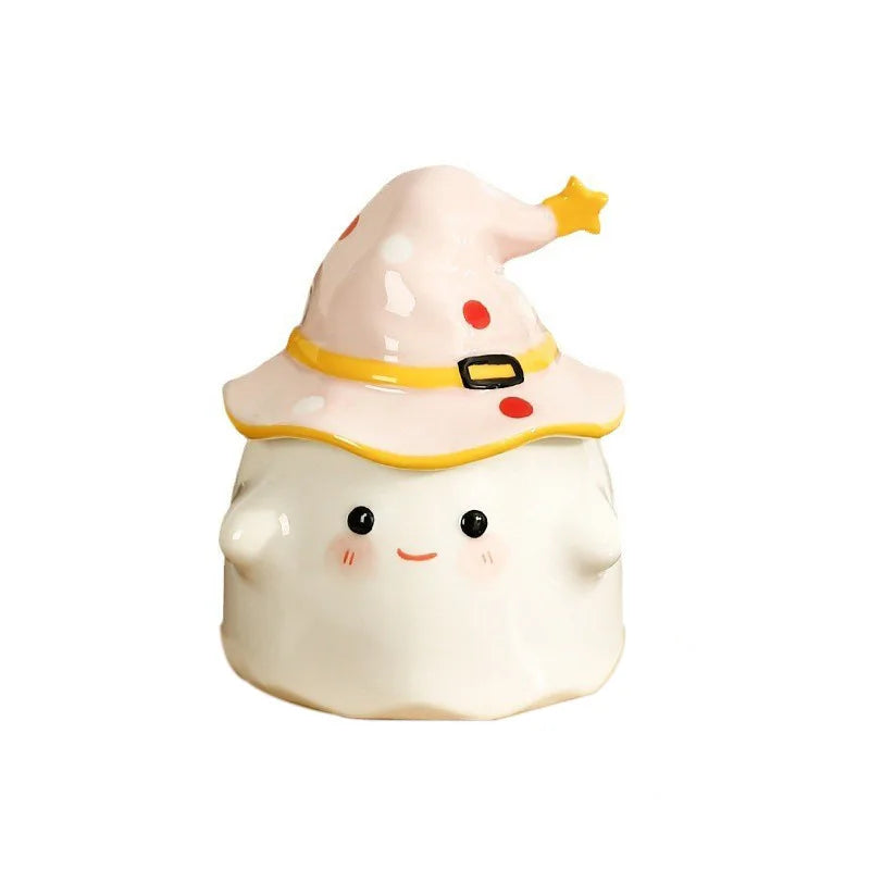 Cute Ceramic Ghost Coffee Mug with Wizard Hat Lid by HitMyNeed