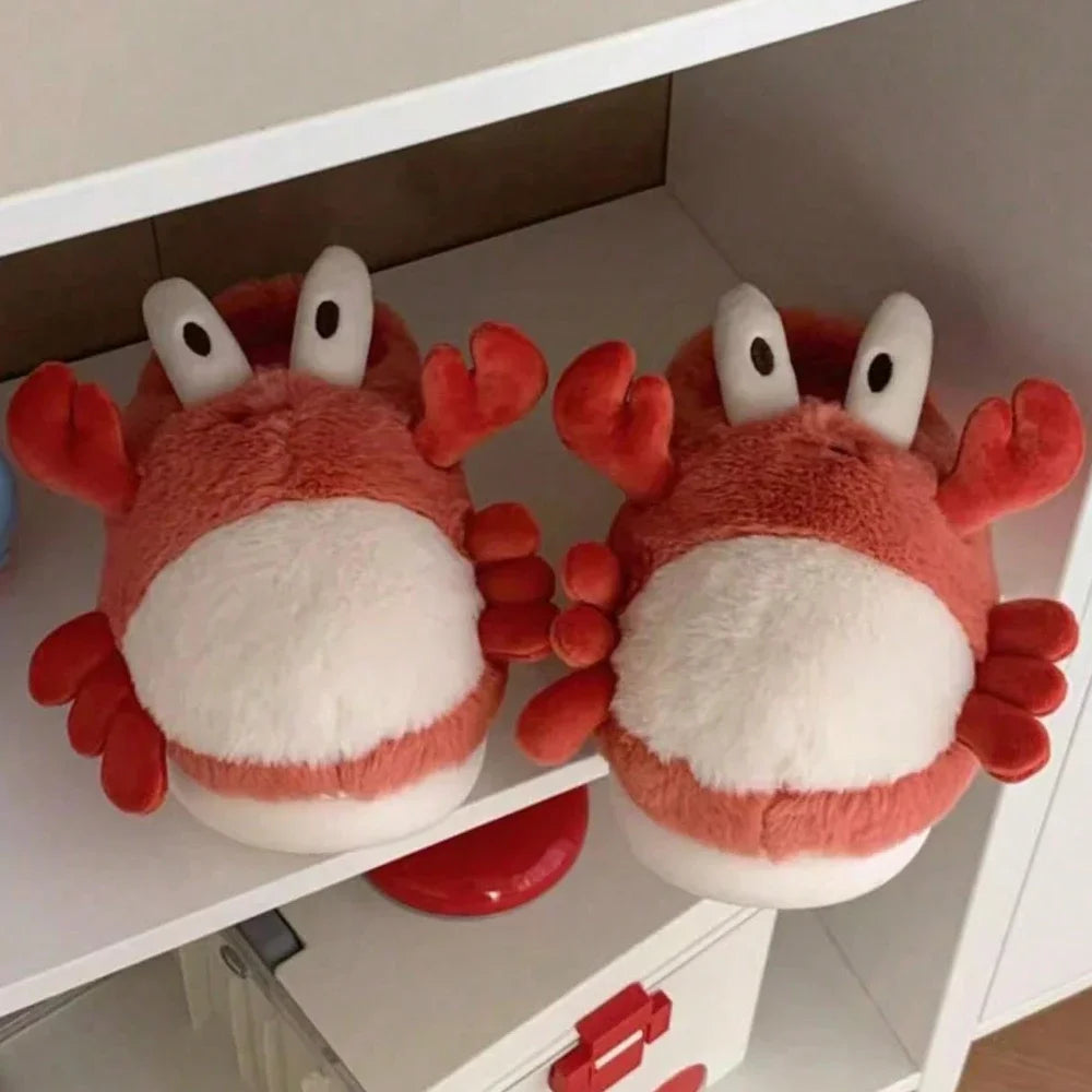 Cute Fluffy Indoor Crab Slippers for Winter Comfort by HitMyNeed