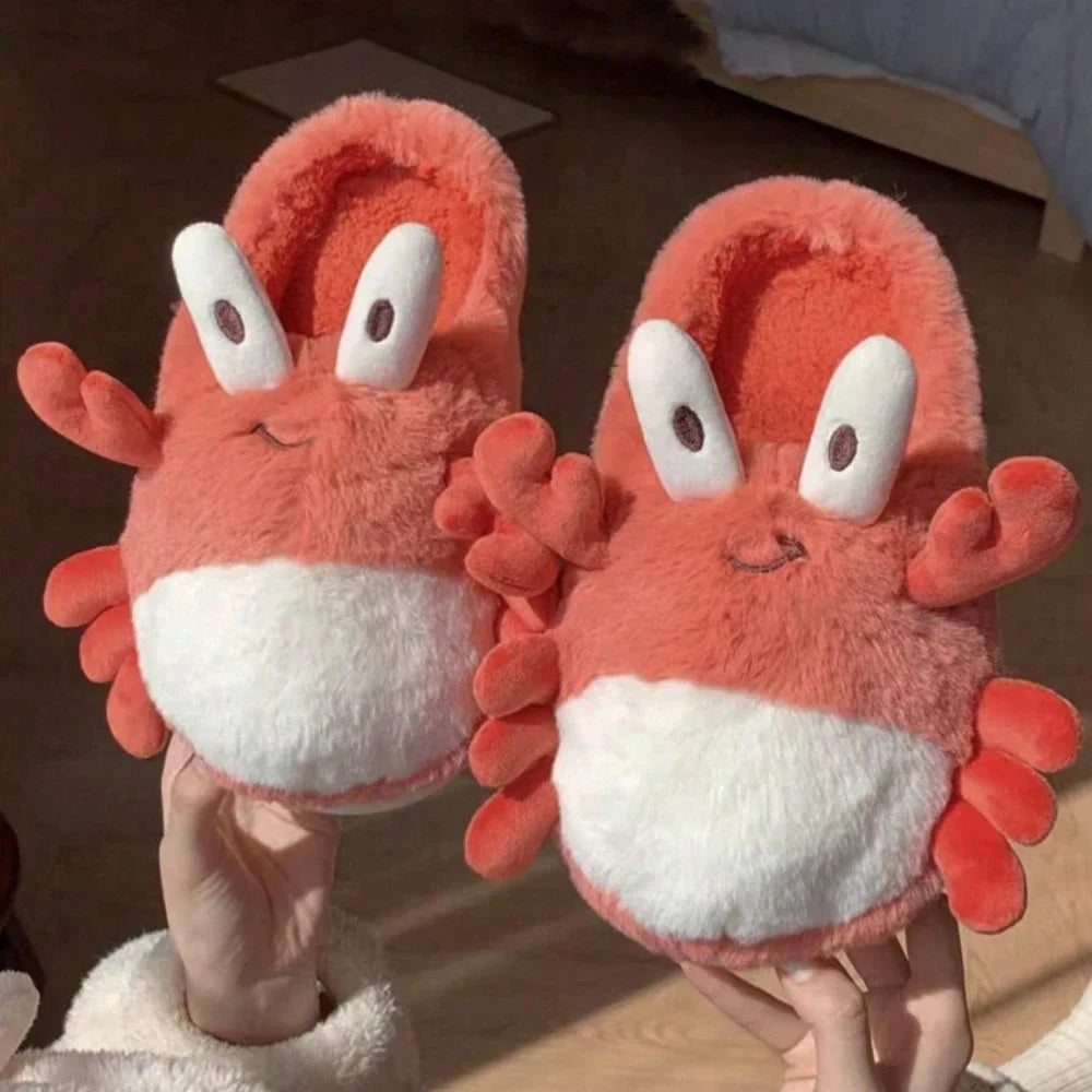 Cute Fluffy Indoor Crab Slippers for Winter Comfort by HitMyNeed