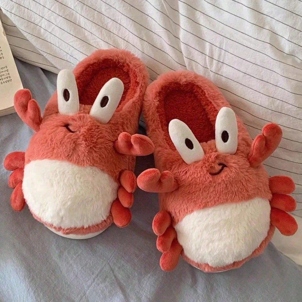 Cute Fluffy Indoor Crab Slippers for Winter Comfort 36-37 by HitMyNeed