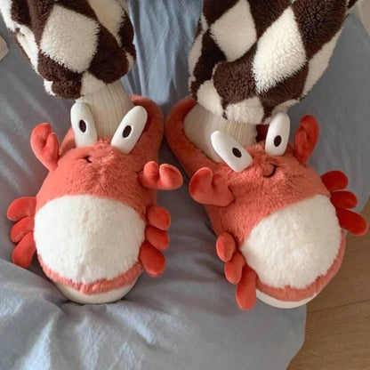 Cute Fluffy Indoor Crab Slippers for Winter Comfort by HitMyNeed