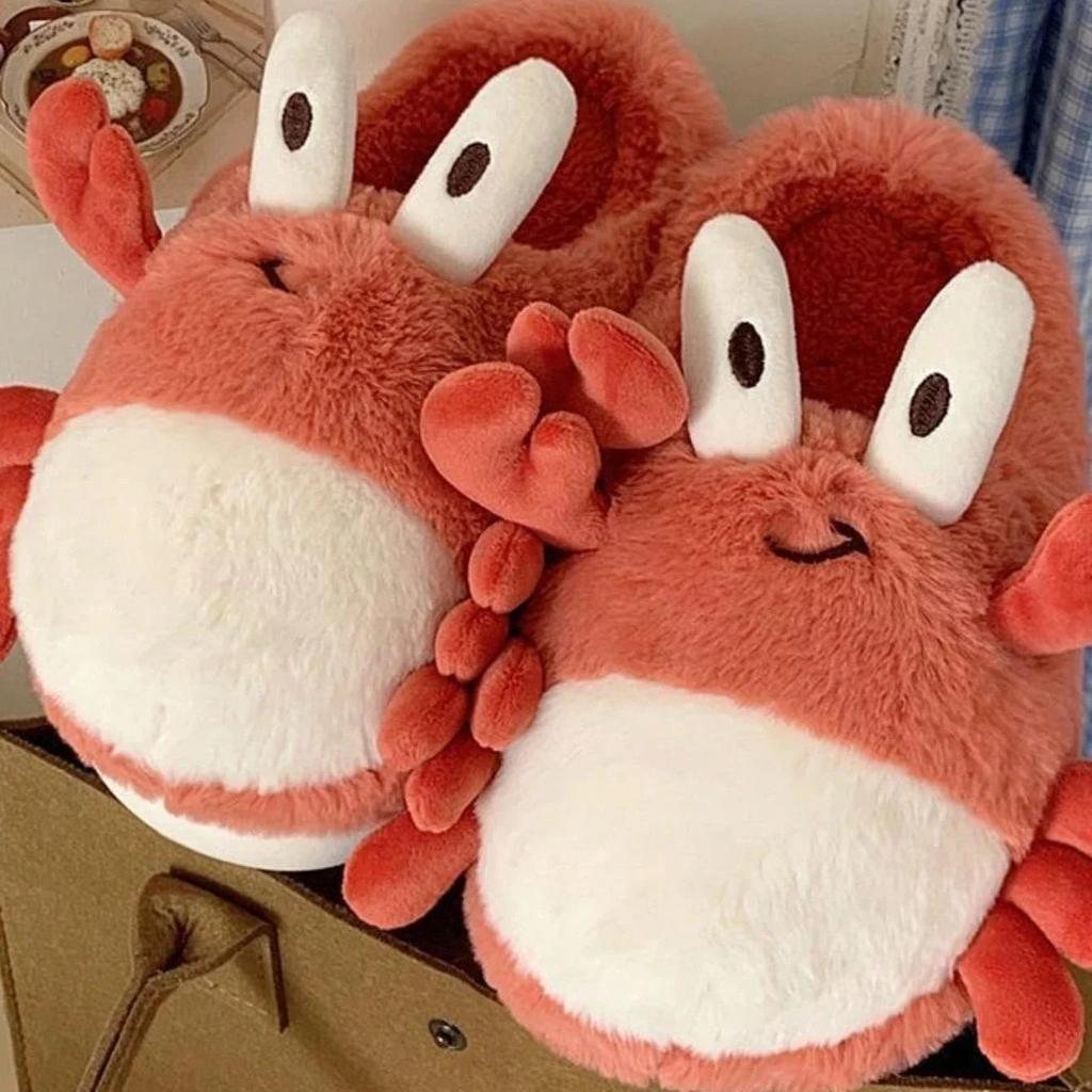 Cute Fluffy Indoor Crab Slippers for Winter Comfort by HitMyNeed