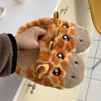 Cute Giraffe Print Plush House Slippers 09-מאי by HitMyNeed