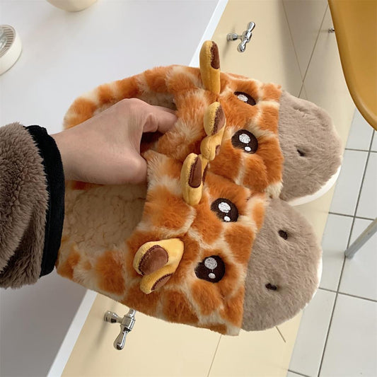 Cute Giraffe Print Plush House Slippers 09-מאי by HitMyNeed
