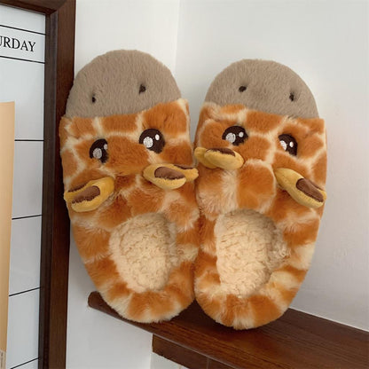 Cute Giraffe Print Plush House Slippers 9 by HitMyNeed